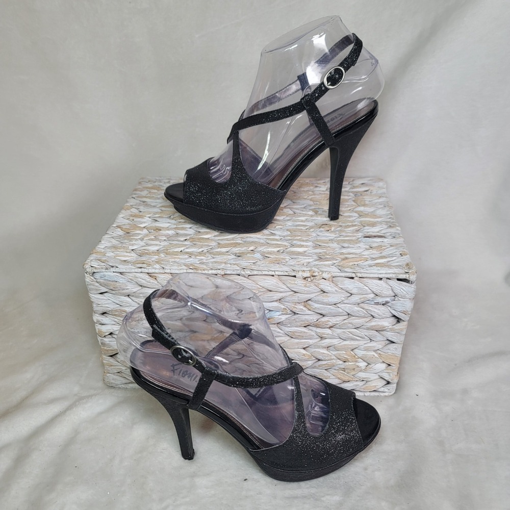 Whimsigoth Fairygoth Sparkle Slingback Heels Formal Special Occasion‎ Black Sz 6
